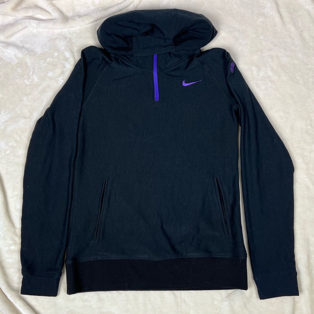 Nike‎ Dri-Fit Golf Black Quarter-Zip Hoodie with Purple Details MED